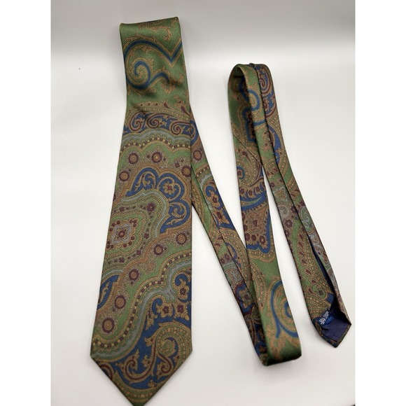 Designer Vintage/Retro Burberrys - Burberry Tie - Pre-1999 Green Paisley - Picture 1 of 4